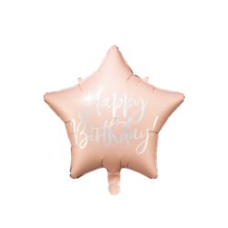 Balon foliowy Happy Birthday, 40cm, jasny pudrowy