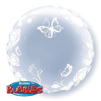 Balon, foliowy 24" QL Bubble Deco "Róże i motyle"