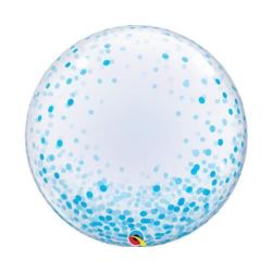 Balon foliowy 24"QL Deco Bubbl, błękitne grochy