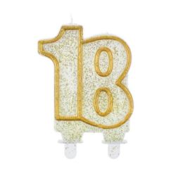 Świeczka cyferka "18", złoty kontur