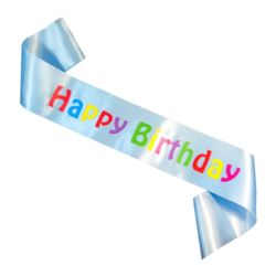 balony, balony na hel, dekoracje balonowe, balony Łódź, balony z nadrukiem, Szarfa "Happy Birthday", jasny błękit