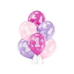 balony, balony na hel, dekoracje balonowe, balony Łódź, balony z nadrukiem, Balony 12" 1st Birthday Girl 6 szt.