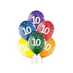 balony, balony na hel, dekoracje balonowe, balony Łódź, balony z nadrukiem, Balony 12" 10th Birthday 6 szt.