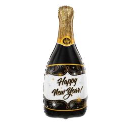 Balon foliowy Szampan Happy New Year Czarny 100cm