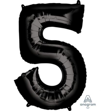 Balon foliowy cyfra "5", czarny 55x86 cm.