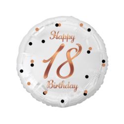 Balon foliowy 18" Happy 18 Birthday biały