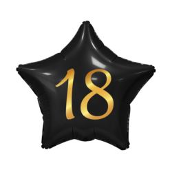 Balon foliowy 18, gwiazda czarna, nadruk złoty, 19