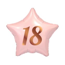Balon foliowy 18, gwiazda różowa, nadruk różowo-zł