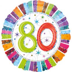 balony, balony na hel, dekoracje balonowe, balony Łódź, balony z nadrukiem, Balon, foliowy 18" CIR "80-te urodziny" multicolor