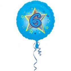 Balon foliowy urodzinowy "6" - niebieski 43 cm