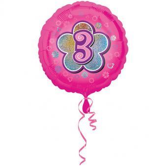 Balon foliowy urodzinowy "3" - różowy 43 cm