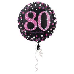 Balon, foliowy "80" Uroczysto - różowy 43 cm