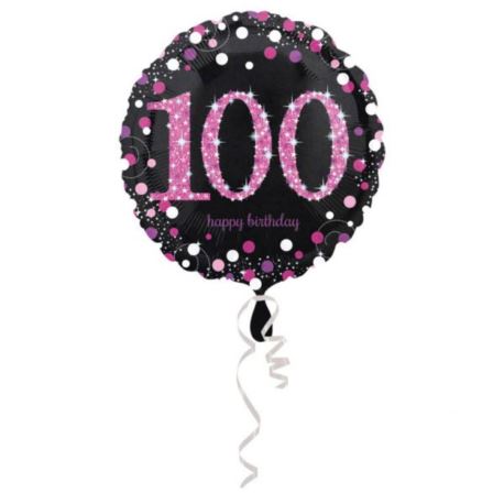 Balon, foliowy "100" Uroczysto - różowy 43 cm