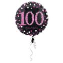 Balon, foliowy "100" Uroczysto - różowy 43 cm