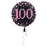 Balon, foliowy "100" Uroczysto - różowy 43 cm