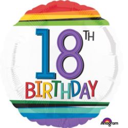 balony, balony na hel, dekoracje balonowe, balony Łódź, balony z nadrukiem, Balon foliowy "Rainbow Birthday 18" 43 cm 1 szt.