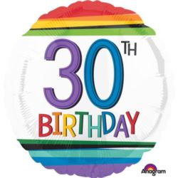 balony, balony na hel, dekoracje balonowe, balony Łódź, balony z nadrukiem, Balon foliowy "Rainbow Birthday 30" 43 cm 1 szt.
