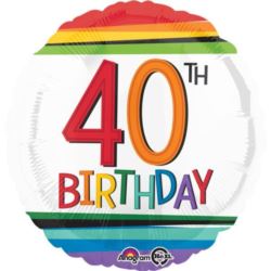 balony, balony na hel, dekoracje balonowe, balony Łódź, balony z nadrukiem, Balon foliowy "Rainbow Birthday 40" 43 cm 1 szt.