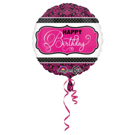 Balon foliowy 18" "Happy Birthday" czarno-rozowy