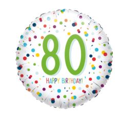 Balon, foliowy "80" Urodziny konfetti 43 cm