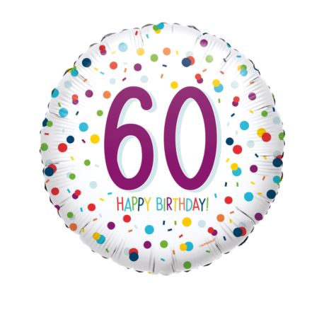 Balon, foliowy "60" Urodziny konfetti 43 cm