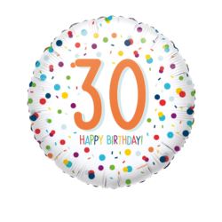 balony, balony na hel, dekoracje balonowe, balony Łódź, balony z nadrukiem, Balon, foliowy "30" Urodziny konfetti 43 cm
