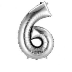 Balon foliowy cyfra "6" - srebrny, 55x88 cm