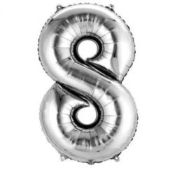 Balon foliowy cyfra "8" - srebrny, 53x83 cm