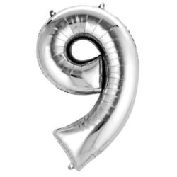 Balon foliowy cyfra "9" - srebrny, 63x86 cm