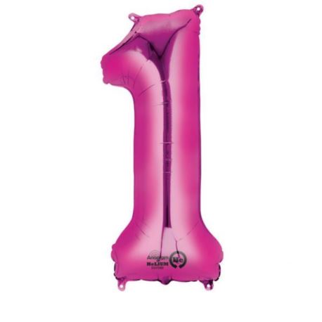 Balon, foliowy Cyfra "1" - różowy 33x86 cm