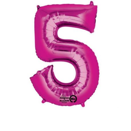 Balon, foliowy Cyfra "5" - różowy 58x86 cm