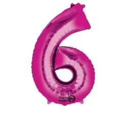 Balon, foliowy Cyfra "6" - różowy 55x88 cm