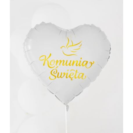 balony, balony na hel, dekoracje balonowe, balony Łódź, balony z nadrukiem Balon foliowy biały serce Komunia Święta 45 cm