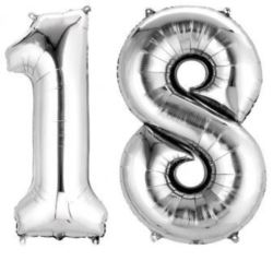 Balony foliowe cyfry "1 i 8" - srebrne