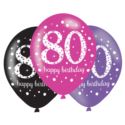 Balony lateksowe 80 Lat Pink Celebration 6 szt.