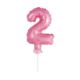 Balon foliowy 13 cm na patyczku "Cyfra 2", różowa