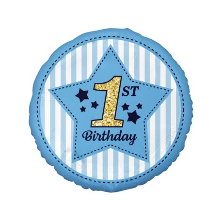 Balon foliowy 1st Birthday, niebieski, 18"