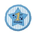 Balon foliowy 1st Birthday, niebieski, 18"