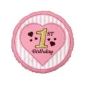 Balon foliowy 1st Birthday, różowy, 18"