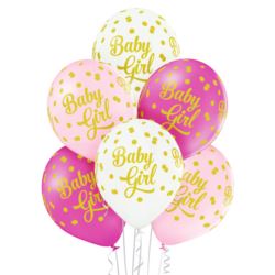 balony, balony na hel, dekoracje balonowe, balony Łódź, balony z nadrukiem, Balony 12" Baby Girl Dots 6szt.