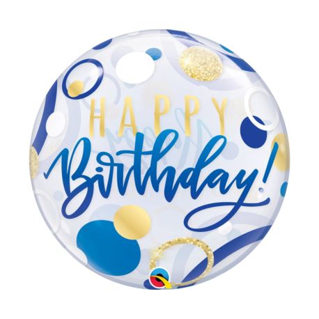 Balon foliowy 22" QL Bubble Poj. "Birthday Blue &