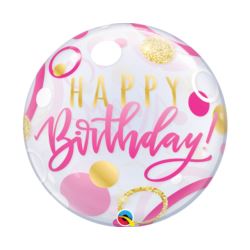 Balon foliowy 22" QL Bubble, Birthday Pink & Gold
