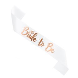 Szarfa Bride To Be biała 160 cm napis rose gold