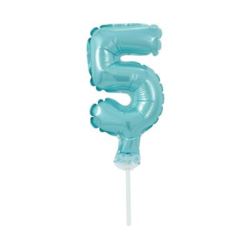 Balon foliowy 13 cm na patyczku "Cyfra 5", błękitn