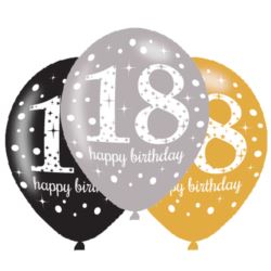 balony, balony na hel, dekoracje balonowe, balony Łódź, balony z nadrukiem, Balony lateksowe 18 Lat Sparkling Birthday 6szt.