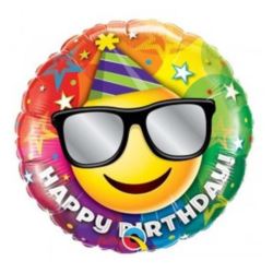 Balon, foliowy 18" QL CIR -"Happy Birthday Smiley"