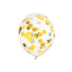 Balony z konfetti - kółka, 30cm, złoty