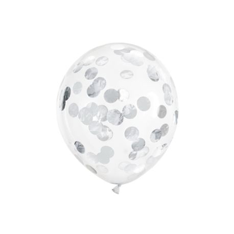 Balony z konfetti - kółka, 30cm, srebrny