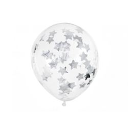Balony z konfetti - gwiazdki, 30cm, srebrny