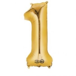 Balon, foliowy Cyferka Mini "1" 15x35 cm, złoty